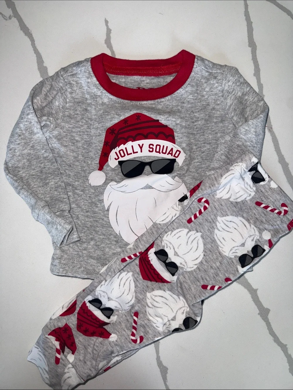 The Children's Place Grey & Red 'Jolly Squad' Santa Pajama Set